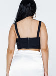 back view of model wearing Princess Polly Alexandira Top Black Sleeveless Square Neck 