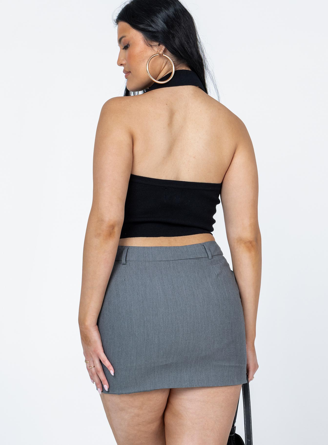 back view of model wearing Princess Polly Lillian Mini Skirt Grey Mini Skirts 