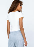 back view of model wearing Princess Polly Nicola Bodysuit White Short Sleeves Crew Neck 