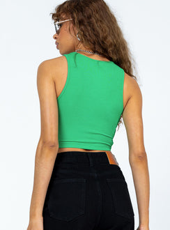 Front view of model wearing  front Princess Polly Sleeveless Square Neck  Aster Top Green