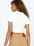 Front view of model wearing  front Princess Polly Short Sleeves Square Neck  Chelsie Top White