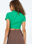 back view of model wearing Princess Polly Everlasting Love Top Green Short Sleeves Plunger 