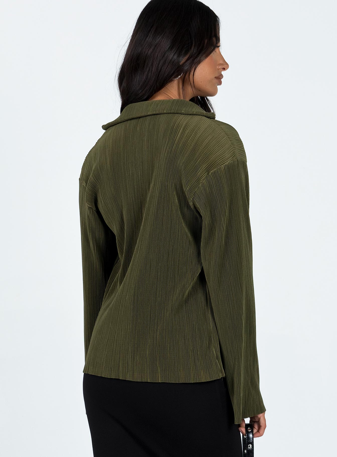 product Princess Polly Full Sleeves Square Neck  Louie Pleated Shirt Olive