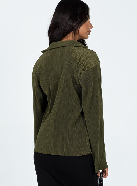 product Princess Polly Full Sleeves Square Neck  Louie Pleated Shirt Olive