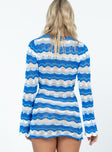 Princess Polly Round Neck  Leah Knit Mini Dress Blue / White