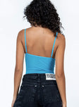 back view of model wearing Princess Polly Brentwood Bodysuit Blue Sleeveless Sweetheart 