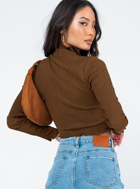 back view of model wearing Princess Polly Kressley Top Brown 
