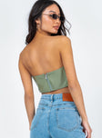 back view of model wearing Princess Polly Zahara PU Bustier Sage Croc 