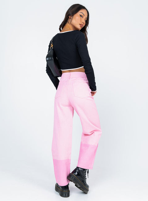 back view of model wearing Princess Polly Cameran Straight Leg Denim Jeans Pink High Waisted 