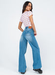 back view of model wearing Princess Polly Mora Wide Leg Denim Jeans Mid Rise 