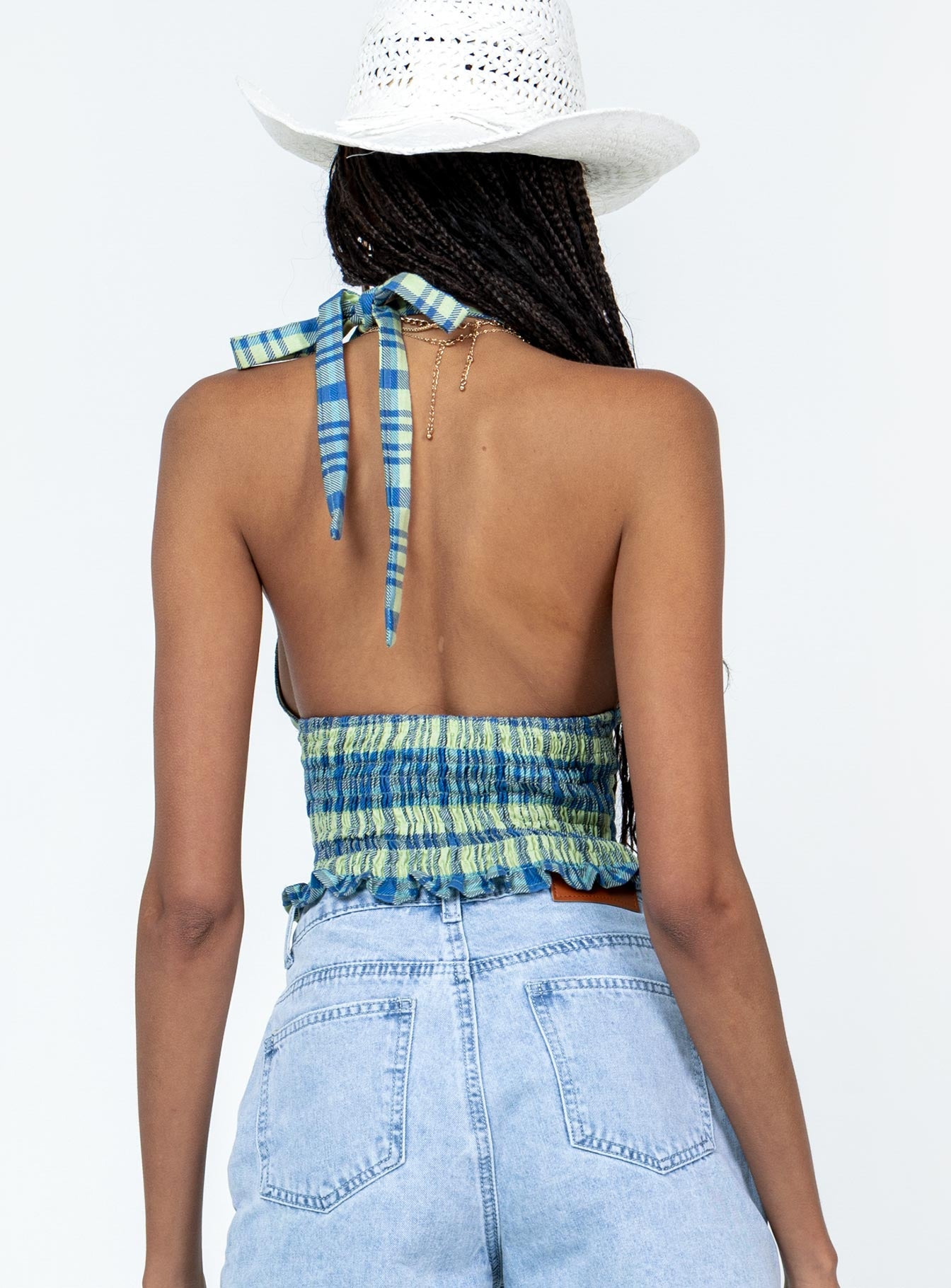 product Princess Polly Sleeveless Scoop Neck  Motel Naoki Top Colourpop Check Blue