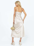 back view of model wearing Princess Polly Perrie Midi Dress Cream Cowl Neck 