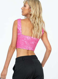 Front view of model wearing  front Princess Polly Sleeveless Square Neck  Day Dreaming Top Pink