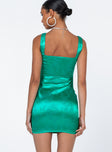 back view of model wearing Princess Polly Rora Mini Dress Green Square Neck 