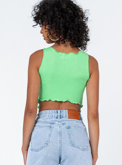 Front view of model wearing  front Princess Polly Sleeveless Square Neck  Amyra Top Green