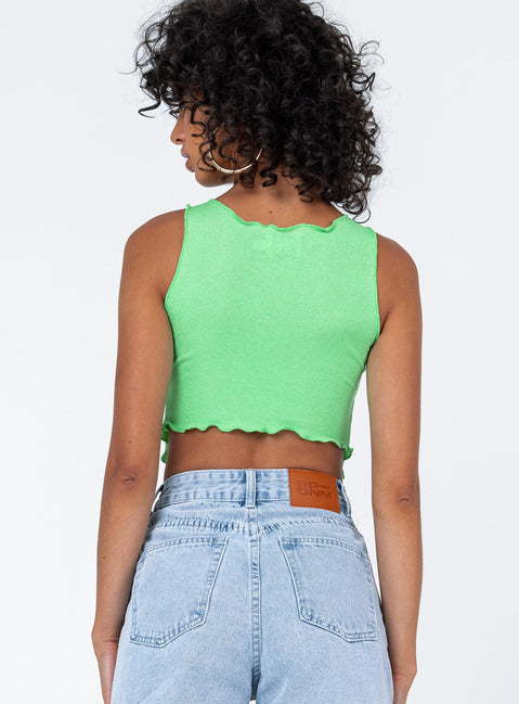 Front view of model wearing  front Princess Polly Sleeveless Square Neck  Amyra Top Green