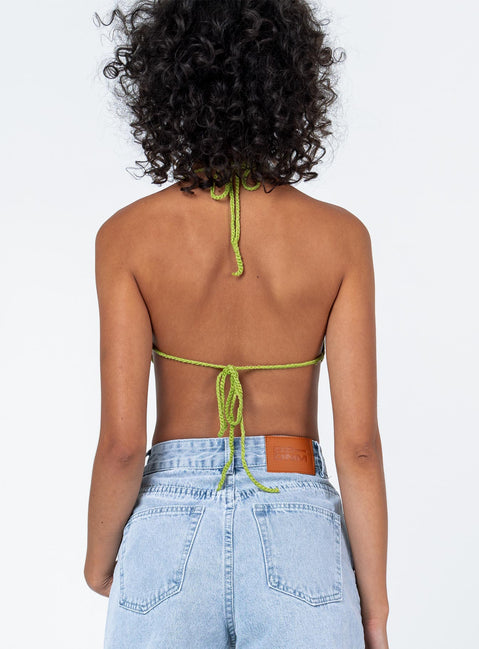 back view of model wearing Princess Polly Vermont Top Green Sleeveless Scoop Neck 