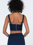 back view of model wearing Princess Polly Josie Top Blue Sleeveless Square Neck 