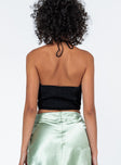 back view of model wearing Princess Polly Florin Top Black Sleeveless Cowl 