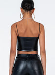 back view of model wearing Princess Polly Julieta PU Top Black Sleeveless Square Neck 