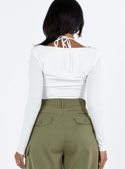 back view of model wearing Princess Polly Shari Bolero Bodysuit White Full Sleeves Plunger 