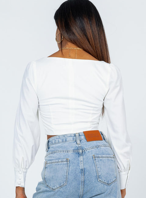 product Princess Polly Three Fourth Sleeves High Neck  Della Long Sleeve Top White