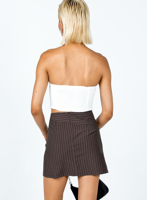 back view of model wearing Princess Polly Neo Pinstripe Mini Skirt Brown 