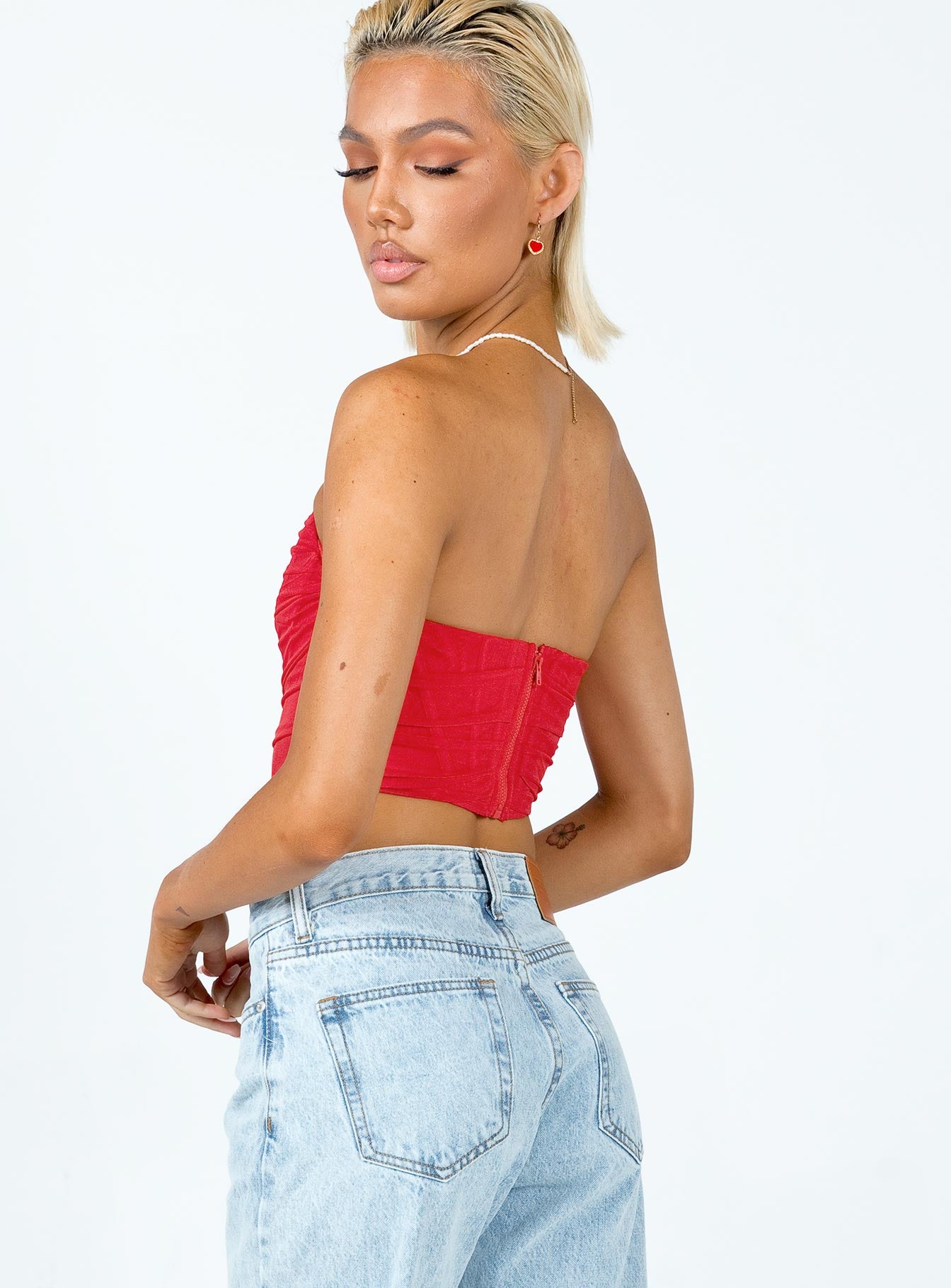 back view of model wearing Princess Polly Avery Bustier Red 