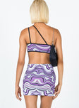 back view of model wearing Princess Polly Benjamin Mini Dress Purple Multi 