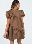 back view of model wearing Princess Polly Michelle Mini Dress Brown 