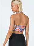 back view of model wearing Princess Polly Rayna Top Blue / Orange Multi 