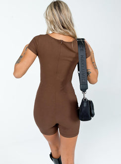 Sara Short Sleeve Romper Brown