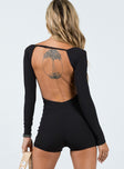 Long sleeve romper Ribbed material Square neckline Adjustable strap at back of neck Low back