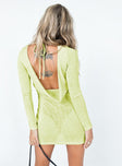 back view of model wearing Princess Polly Tallie Knit Mini Dress Green Crew Neck 