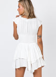 White romper Soft textured material Can be worn on or off the shoulder Shirred waistband Ruffle detailing Elasticated neck and sleeves Good stretch Fully lined
