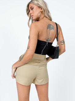 Shorts Zip & button fastening  Belt looped waist  Twin hip pockets  Faux back pockets 