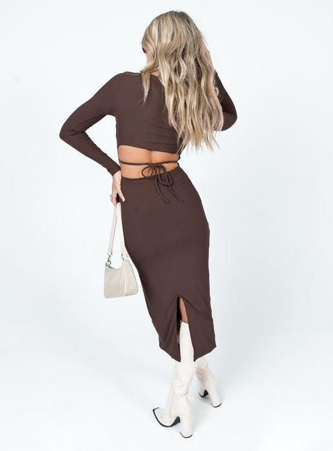 product Princess Polly High Neck  Nolan Midi Dress Brown