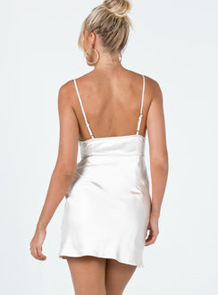 back view of model wearing Princess Polly Myah Mini Dress Champagne 