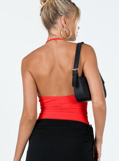 back view of model wearing Princess Polly Kallie Bodysuit Red Sleeveless Scoop Neck 