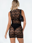 back view of model wearing Princess Polly Cupid Lace Mini Dress Black 