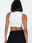 back view of model wearing Princess Polly Hurricane Top White Sleeveless V-Neck 