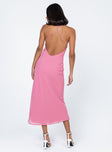 back view of model wearing Princess Polly Trudy Maxi Dress Pink Sweetheart Neckline 