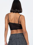 back view of model wearing Princess Polly Romney Top Black Sleeveless Sweetheart 