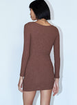 back view of model wearing Princess Polly Jonty Mini Dress Chocolate 