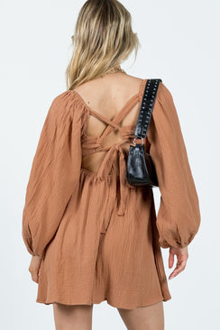 product Princess Polly Crew Neck  Let's Dance Mini Long Sleeve Dress Rust