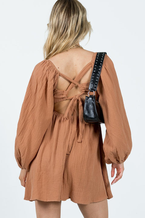 product Princess Polly Crew Neck  Let's Dance Mini Long Sleeve Dress Rust