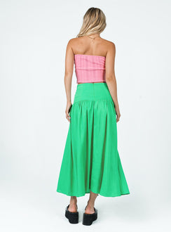 back view of model wearing Princess Polly Carol Maxi Skirt Green 