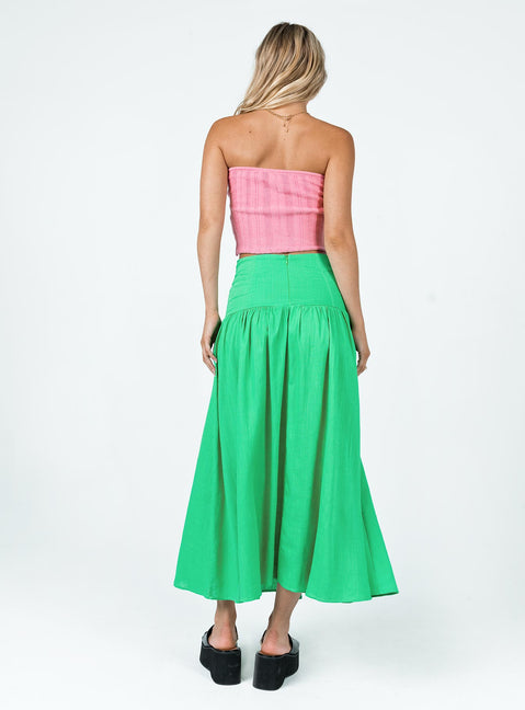 back view of model wearing Princess Polly Carol Maxi Skirt Green 