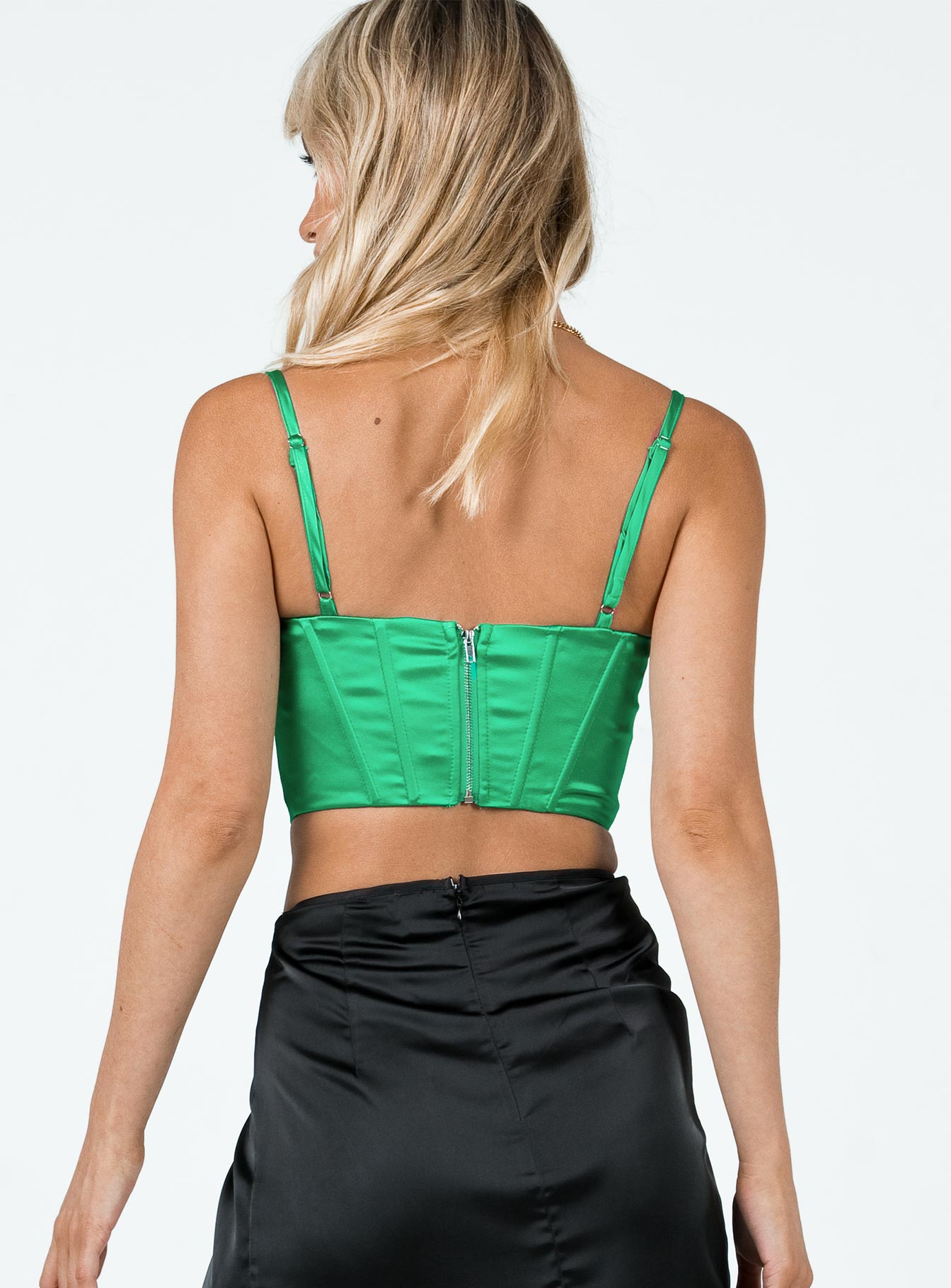back view of model wearing Princess Polly Kirby Top Green 