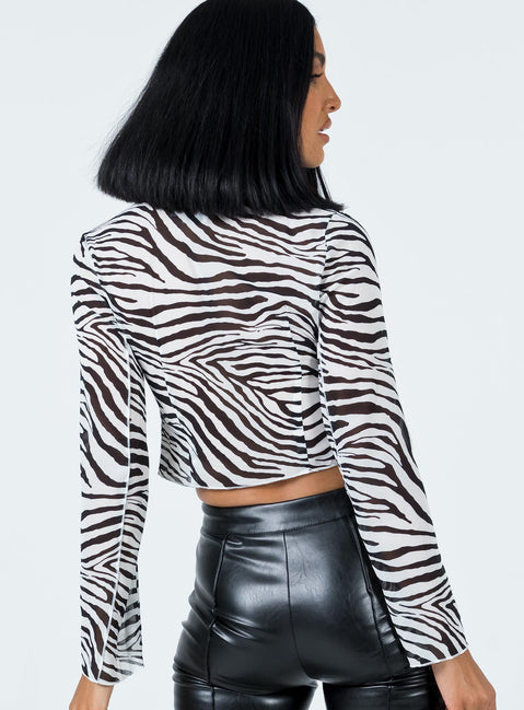 back view of model wearing Princess Polly Daniella Long Sleeve Top Zebra 